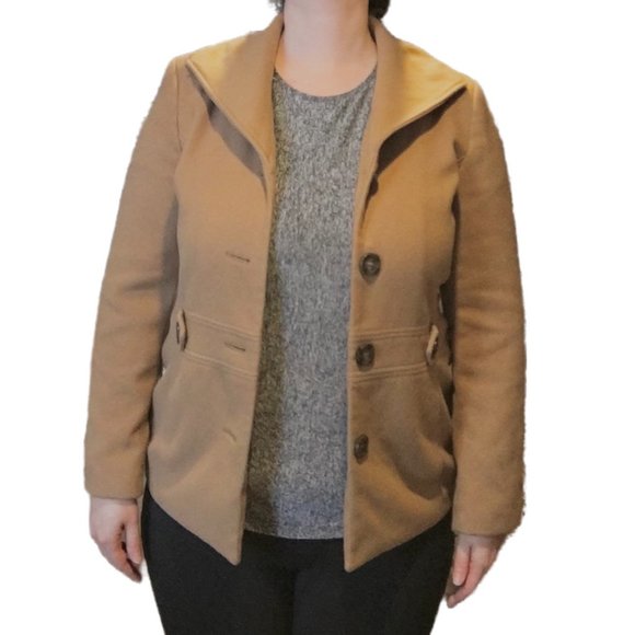 Tan Peacoat, JM Collection, Winter Lightweight Pea Coat, Classy, Caramel, Medium - Picture 2 of 12